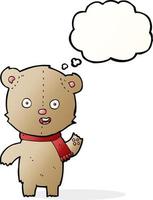 tekenfilm golvend teddy beer met sjaal met gedachte bubbel vector