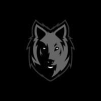 wolf hoofd illustratie logo ontwerp. wolf mascotte vector kunst. frontaal symmetrisch beeld van wolf op zoek gevaarlijk.