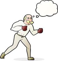 tekenfilm retro bokser Mens met gedachte bubbel vector