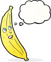 tekenfilm gelukkig banaan met gedachte bubbel vector