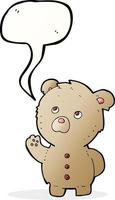 tekenfilm golvend teddy beer met toespraak bubbel vector