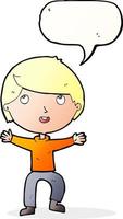 tekenfilm gelukkig jongen met toespraak bubbel vector