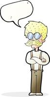 tekenfilm hipster Mens met snor en bril met toespraak bubbel vector