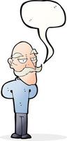 tekenfilm oud Mens met snor met toespraak bubbel vector