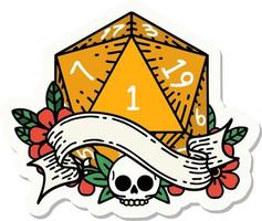 sticker van een natuurlijk een d20 Dobbelsteen rollen vector