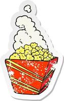 retro verontrust sticker van een tekenfilm vers popcorn vector