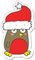 sticker van een tekenfilm Kerstmis Robin vervelend de kerstman hoed vector