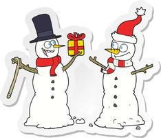 sticker van een tekenfilm sneeuwmannen uitwisselen cadeaus vector