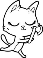 kalmte tekenfilm kat met bijl vector