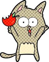 grappig tekenfilm kat met appel vector