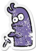 retro noodlijdende sticker van een cartoon kleine alien vector