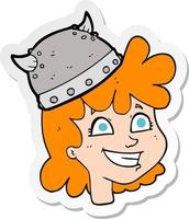 sticker van een tekenfilm vrouw viking gezicht vector