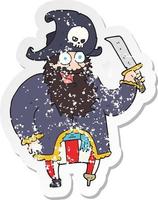 retro noodlijdende sticker van een cartoon piratenkapitein vector