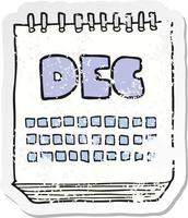 retro verontrust sticker van een tekenfilm kalender tonen maand van december vector