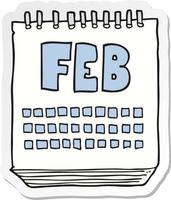 sticker van een tekenfilm kalender tonen maand van februari vector