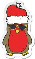 sticker van een cartoon cool kerstroodborstje vector