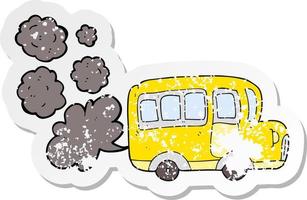 retro verontrust sticker van een tekenfilm geel school- bus vector