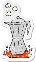 retro verontrust sticker van een tekenfilm kookplaat espresso maker vector