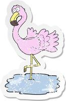 retro noodlijdende sticker van een cartoonflamingo vector