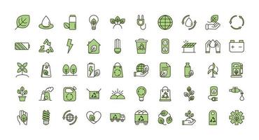set van groene iconen van eco en ecologische duurzaamheid vector