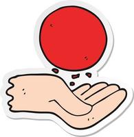 sticker van een cartoonhand die een bal gooit vector
