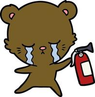 huilen tekenfilm beer met brand brandblusser vector