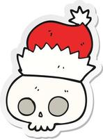 sticker van een tekenfilm schedel vervelend Kerstmis hoed vector