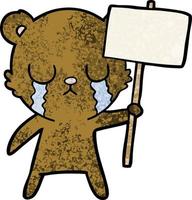 huilen tekenfilm beer met teken vector