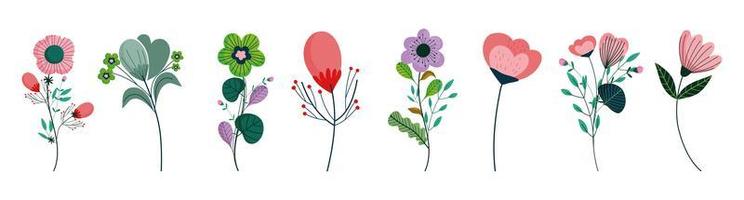 set met verschillende platte design bloemen vector