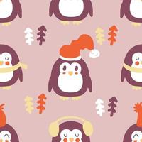 winter pinguïns met Kerstmis bomen naadloos patroon. vector