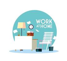 werkplek met werk thuis belettering vector