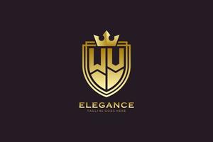 eerste wv elegant luxe monogram logo of insigne sjabloon met scrollt en Koninklijk kroon - perfect voor luxueus branding projecten vector