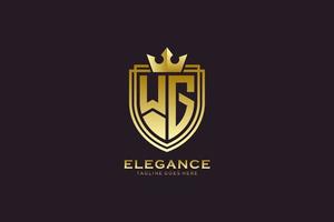 eerste wg elegant luxe monogram logo of insigne sjabloon met scrollt en Koninklijk kroon - perfect voor luxueus branding projecten vector