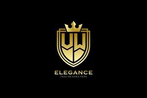 eerste vw elegant luxe monogram logo of insigne sjabloon met scrollt en Koninklijk kroon - perfect voor luxueus branding projecten vector