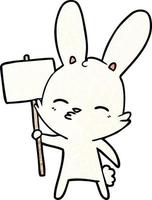 nieuwsgierig konijn tekenfilm met aanplakbiljet vector