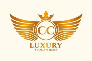 luxe Koninklijk vleugel brief cc kam goud kleur logo vector, zege logo, kam logo, vleugel logo, vector logo sjabloon.