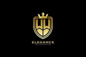 eerste ww elegant luxe monogram logo of insigne sjabloon met scrollt en Koninklijk kroon - perfect voor luxueus branding projecten vector