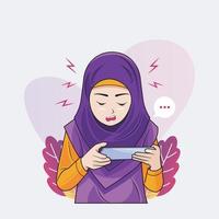 hijab weinig meisje moe ogen van gebruik makend van gadgets vector illustratie vrij downloaden