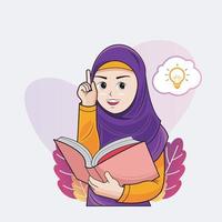 hijab weinig meisje lezing interessant boek vector illustratie vrij downloaden