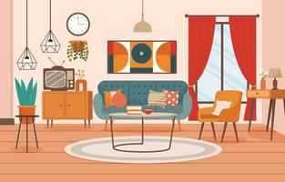 retro ontwerp leven kamer interieur vector