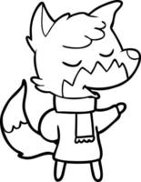 vriendelijk tekenfilm vos in winter kleren vector