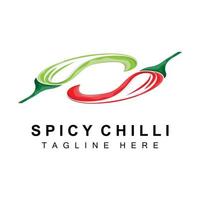 pittig Chili logo ontwerp, rood groente illustratie, keuken ingrediënten, heet Chili vector merk producten