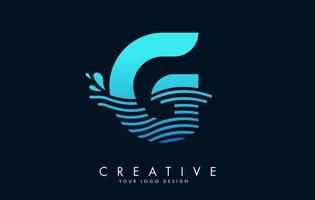 blauw g brief logo met golven en water druppels ontwerp. vector