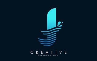 blauw j brief logo met golven en water druppels ontwerp. vector