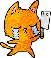 huilen tekenfilm kat met hakmes vector