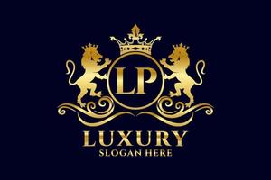 eerste lp brief leeuw Koninklijk luxe logo sjabloon in vector kunst voor luxueus branding projecten en andere vector illustratie.