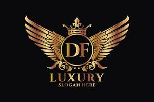 luxe Koninklijk vleugel brief df kam goud kleur logo vector, zege logo, kam logo, vleugel logo, vector logo sjabloon.