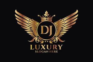luxe Koninklijk vleugel brief dj kam goud kleur logo vector, zege logo, kam logo, vleugel logo, vector logo sjabloon.