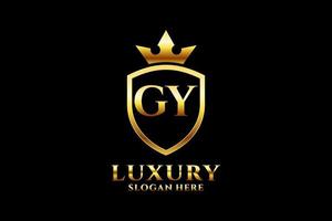 eerste gy elegant luxe monogram logo of insigne sjabloon met scrollt en Koninklijk kroon - perfect voor luxueus branding projecten vector