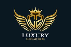 luxe Koninklijk vleugel brief cz kam goud kleur logo vector, zege logo, kam logo, vleugel logo, vector logo sjabloon.